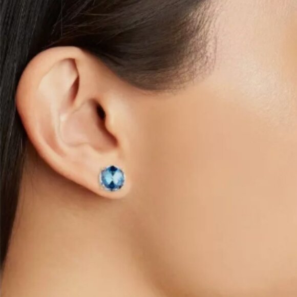 Kate Spade Crystal Earrings Round Blue Saffire Gold Plate BNIB 🆕SHIP⌚📦🏃♀️⚡🚚 - Picture 10 of 15